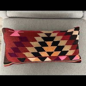 Handwoven Turkish Kilim Multicolored colorful geometric pillow. 12x24. New